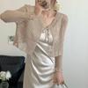 1116 spring and summer new Korean version hollow sunscreen short knitted cardigan versatile and thin lace-up shawl top women