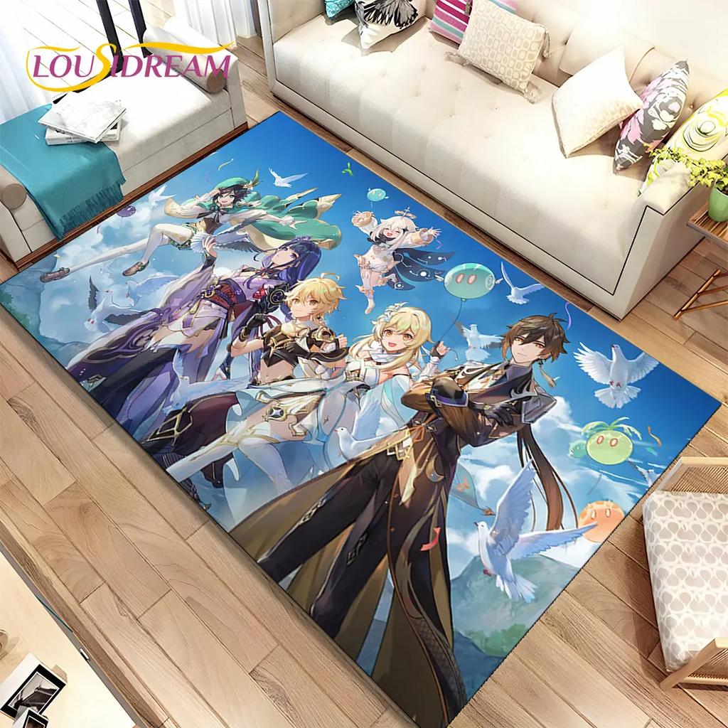Alfombra de área de juego de dibujos animados de Genshin Impact, Alfombra para el hogar, sala de estar, dormitorio, sofá, felpudo, decoración de cocina, alfombra de piso antideslizante para niños