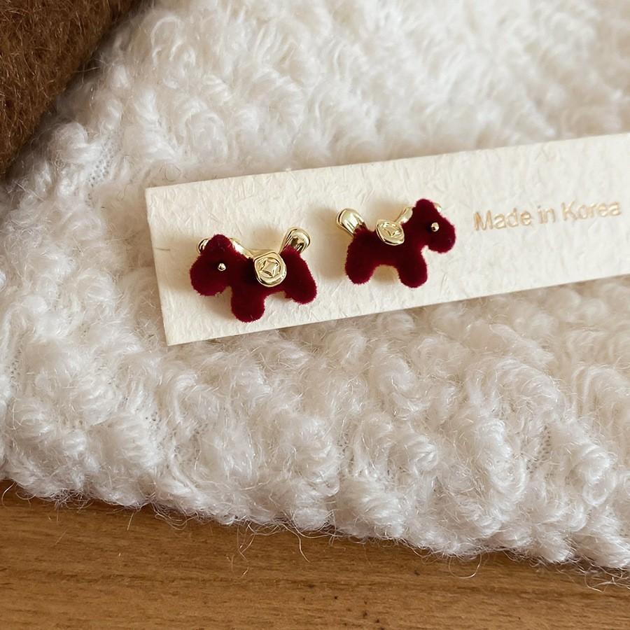 K Real Gold Electroplated Zircon Round Pony Stud Earrings New Chinese Retro Natal Year Earrings Light Luxury Niche Earrings