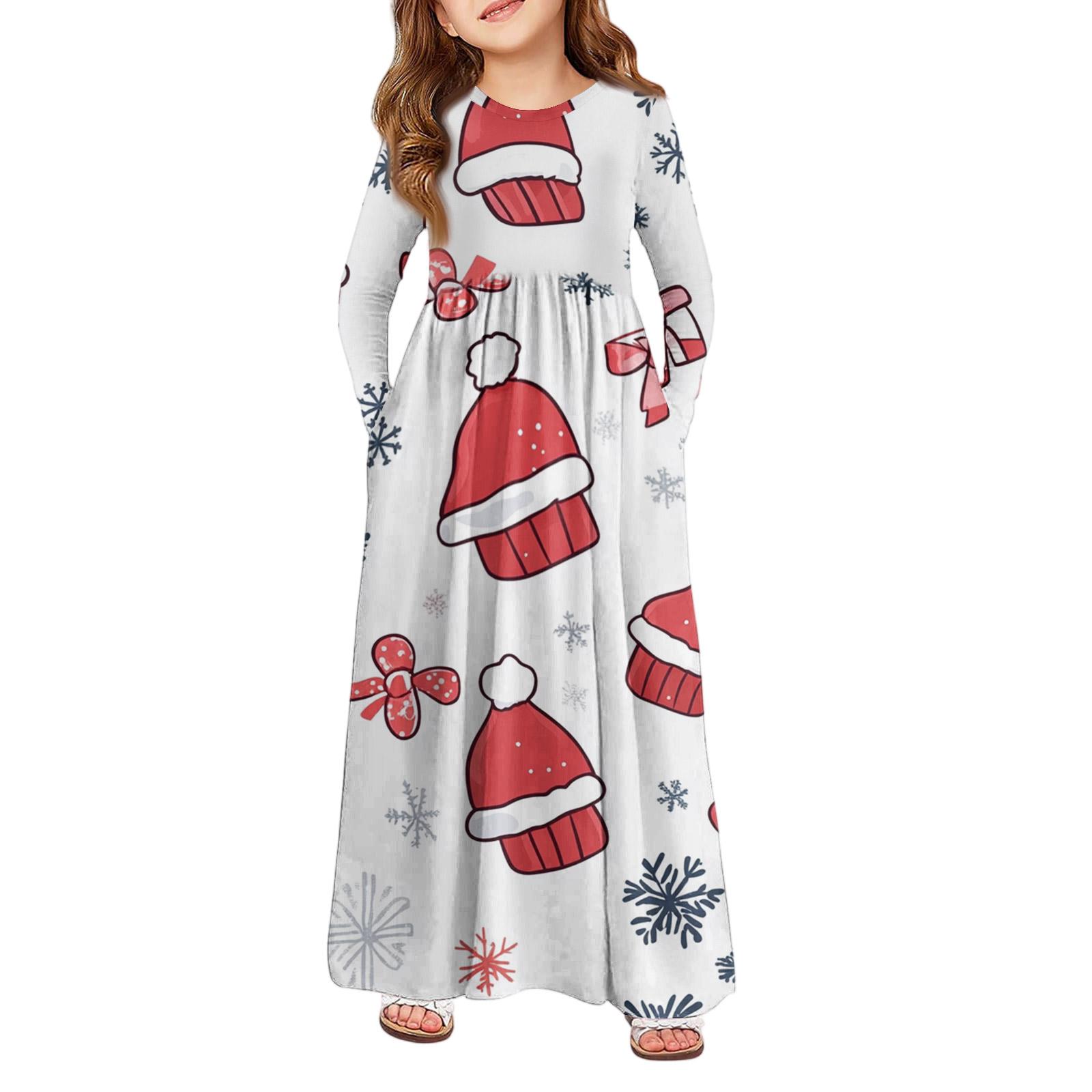 

Девичье платье макси - Платье с длинным рукавом и карманом на Рождество 150 красный