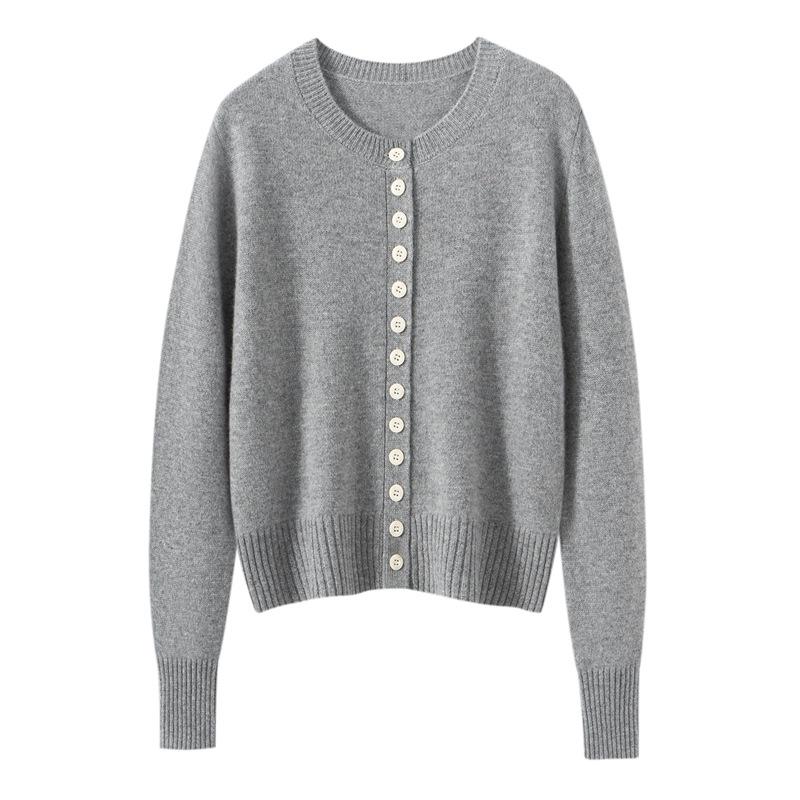 Cashmere Women's Round Neck Cardigan - 2026 Autumn/Winter, Single-Breasted, Solid Color, Versatile, Warm Outerwear.
