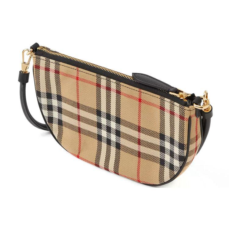 Burberry Olympia Logo Embossed Check Underarm Half-Moon Bag Canvas And Leather Tote Shoulder Bag Women bags Classic-Beige 80434051