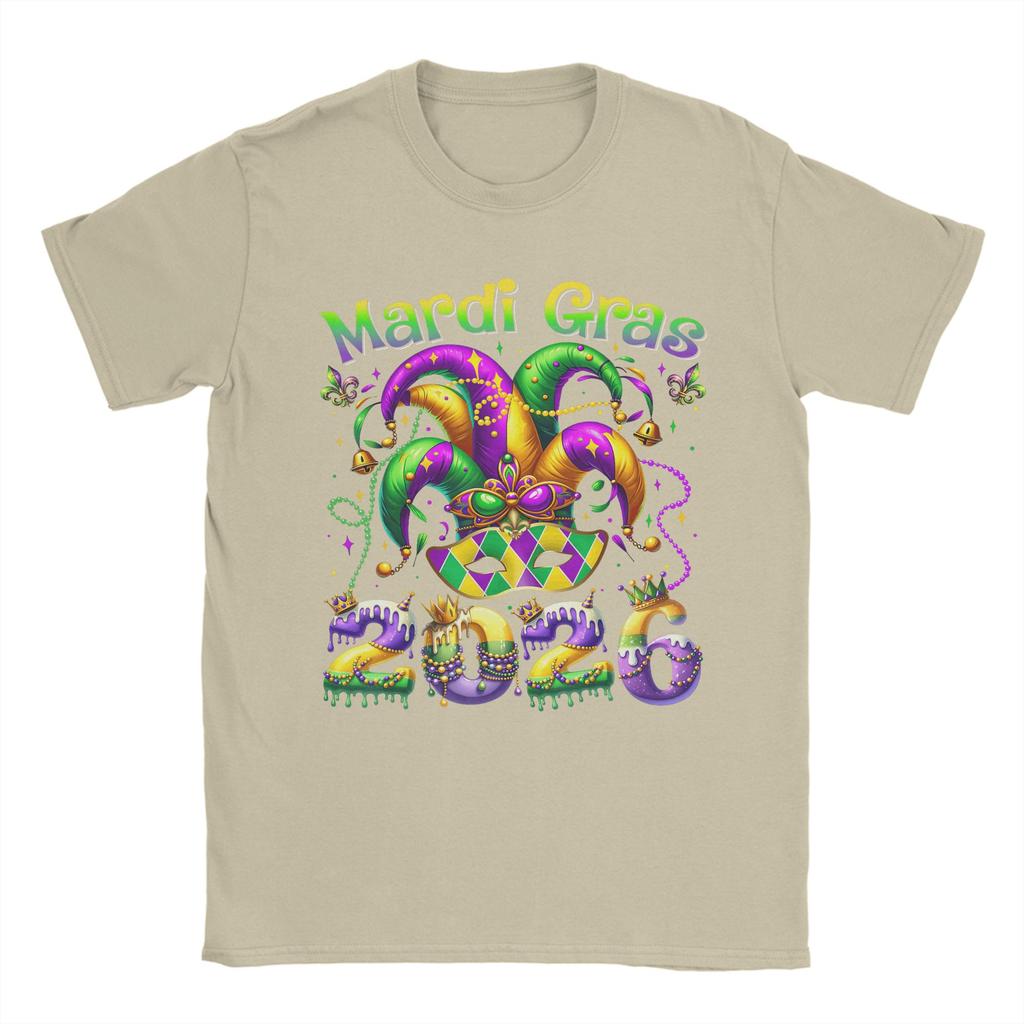 Vintage Happy Mardi Gras  TShirt Unisex O Neck Cotton T Shirt  Short Sleeve Tee Shirt Big Size Clothing