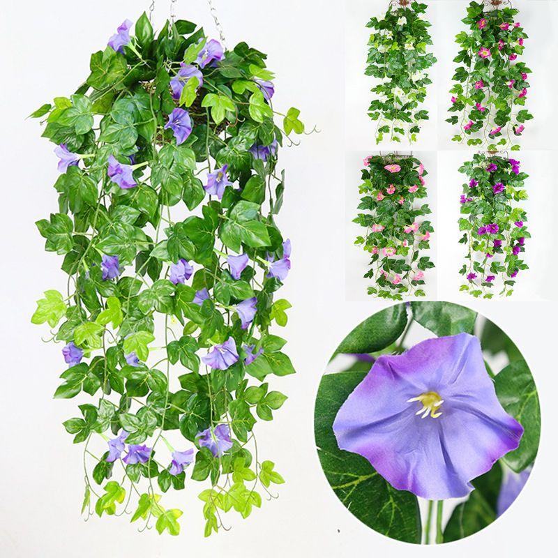Stunning Faux Silk Morning Glory Hanging Basket For Artistic Home Wall Display Ideas