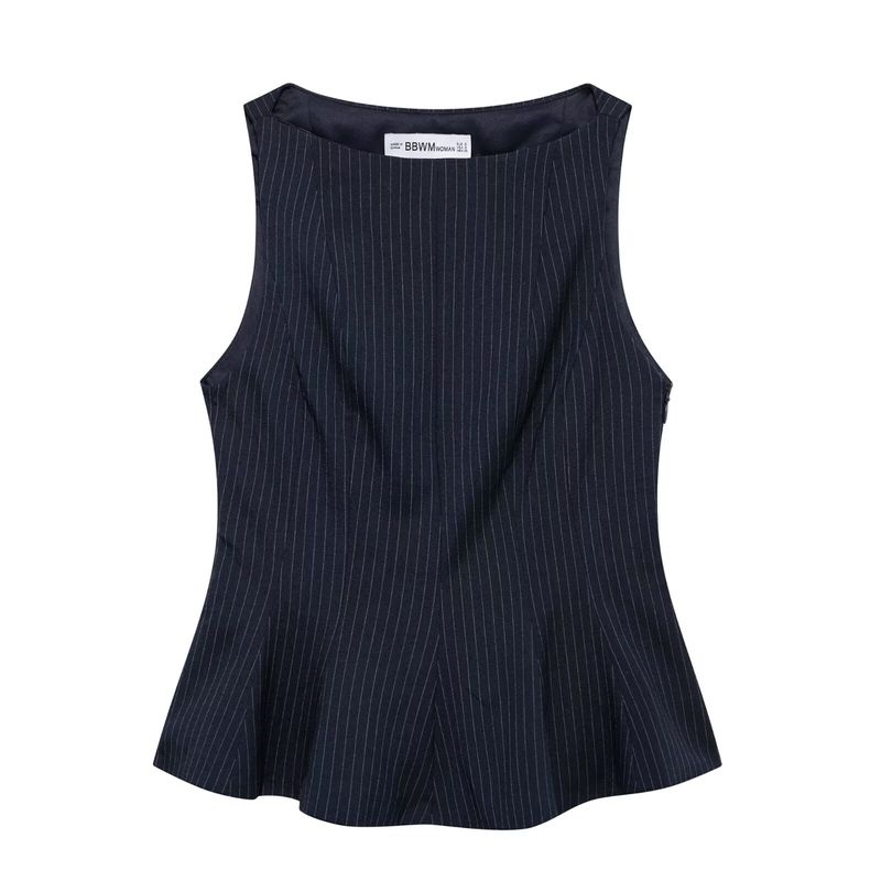 Kaslead New Arrival Women's Clothing Fashion Style Ruffles Hem Round Neck Sleeveless Silm Tops 4661124