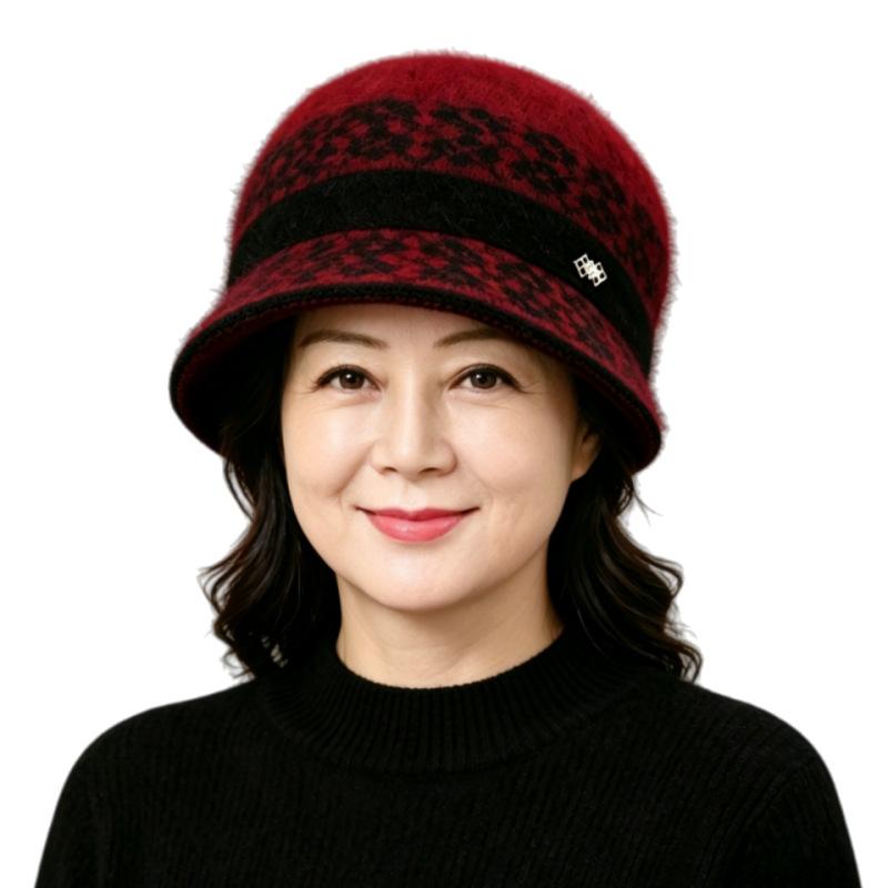 Autumn and Winter Hat Women's Fashion Bucket Hat Middle-aged and Elderly Mother Basin Hat Plush Warm Wool Hat Old Lady Knitted Hat