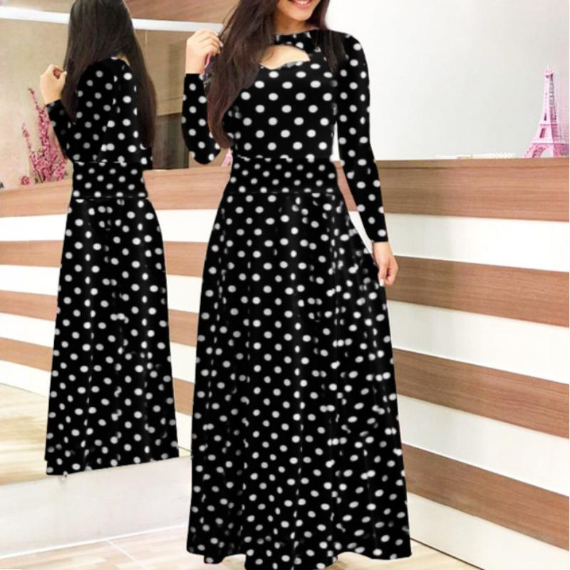 Μποέμ Φλοράλ Πριτ Μακρυμάνικο Φόρεμα Γυναικείο Άνοιξη Φθινόπωρο Μακριά Φορέματα Στρογγυλή Λαιμόκοψη Μεγάλη Φούστα