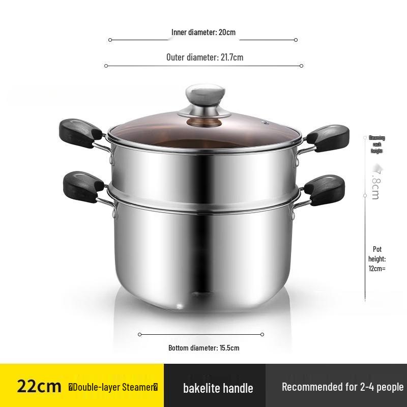 PuPan Stainless Steel Double-Tier Stock Pot