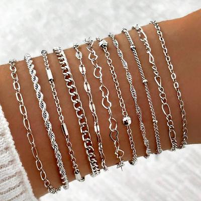11 Delige Vintage Gedraaide Ketting Armbanden Sets voor Vrouwen Boho Punk Zilver Goud Kleur Verstelbare Cubaanse Schakel Armband Mode Sieraden