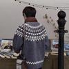Retro Fair Isle Round Neck Jacquard Pullover - Trendy Loose Knitwear for Couples, Long Sleeve.
