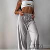 Women's Ribbed Elastic Waistband Casual Wide-Leg Jogging Pants