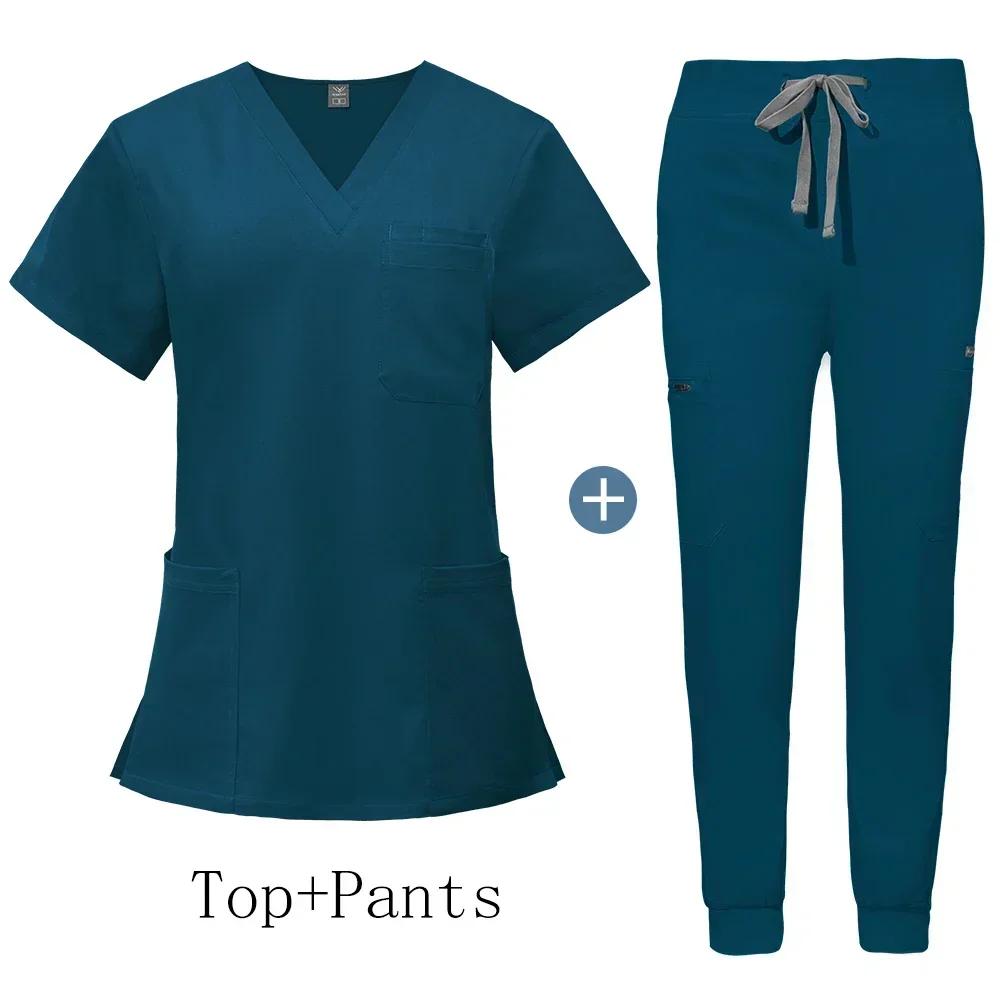 Unisex Nursing Accessories Hospital Medical Clothing for Women Niaahinn Uniform Short Sleeved V-neck Top Jogging Pants Suit Soft