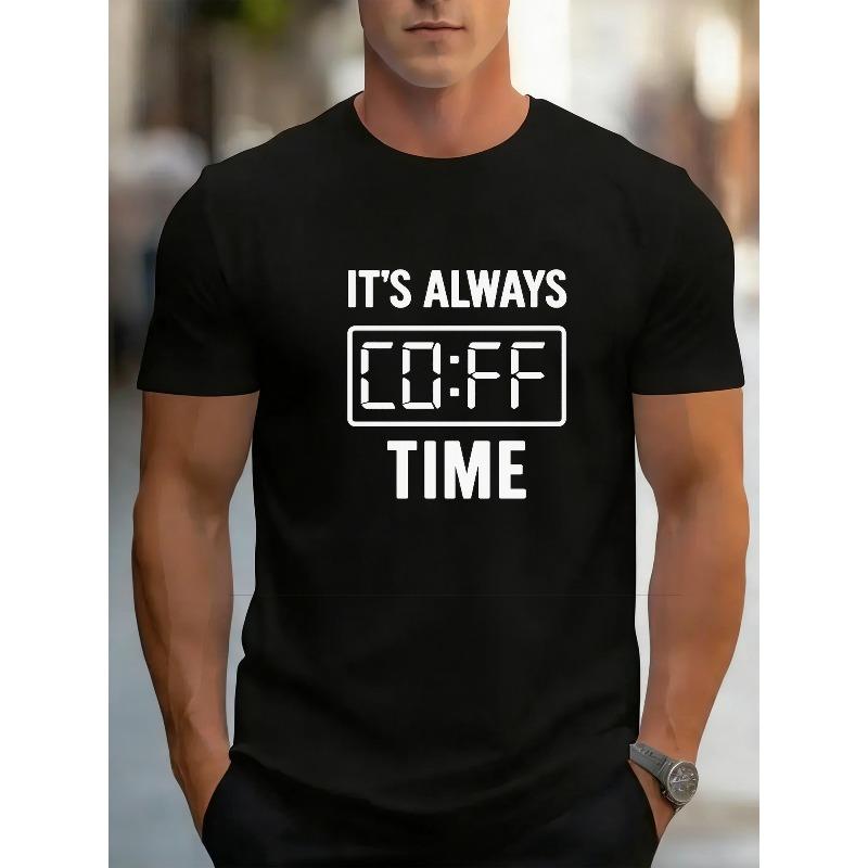 

European Size Creative Coffee-themed Slogan Print, Men s Wear, Street Trend Casual Versatile Top, Patterned Printed Round-neck T-shirt 4XL чорний