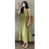French Green Sleeveless Loose and Thin Drape Vest Dress Summer New Chubby Girl Wear