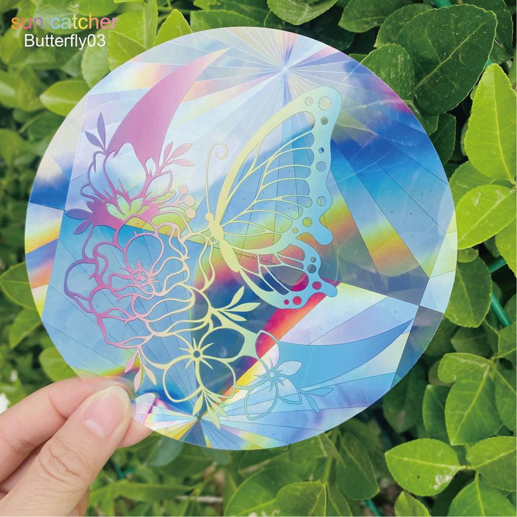 Sunflower Suncatcher Window Big Sticker Star Moon Evil Eye Sunlight Catcher Butterfly Sun Catcher Cat Rainbow Film for Car Glass