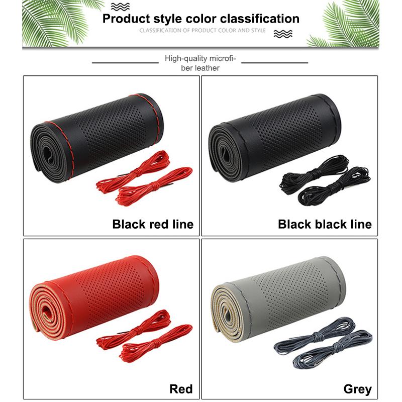 Ultra Fine Diy Hand Woven Genuine Leather Breathable Steering Wheel Cover With Needle And Thread Steering Wheel Protective Cover