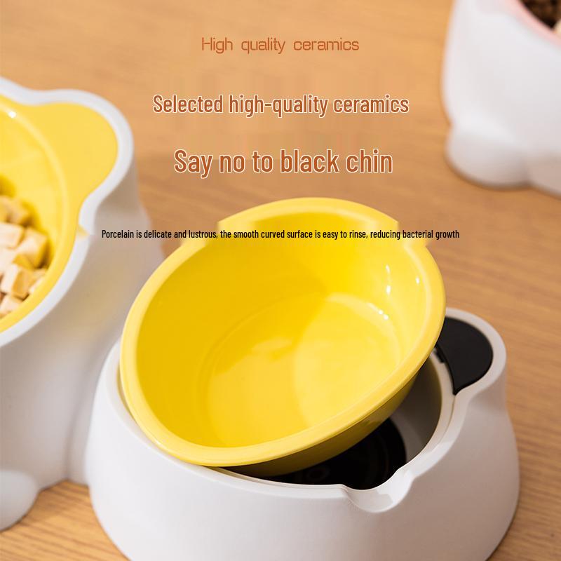 Ceramic Anti-Spill Temperature-Regulating Pet Bowl - Slanted Design for Cats and Dogs