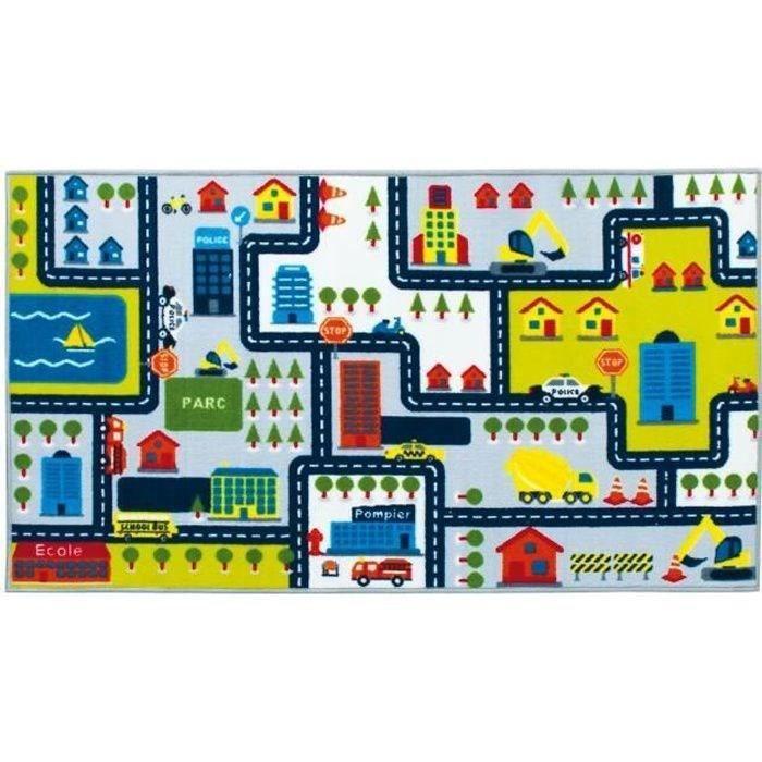 CIRCUIT- Tapis de jeux Chambre enfant - Tapis circuit de voiture 75 x 133 cm - Polyamide - Multicolore
