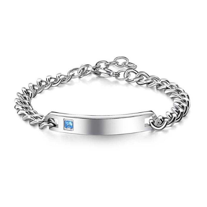 Crown Heart Zirconia Engravable Titanium Steel Couple Bracelet - Valentine's Day Gift
