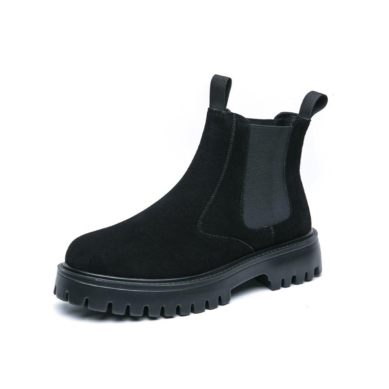 Fashion New Chelsea Boots, Slip-resistant and Durable Mid-calf British Style Thick-soled Heightening Genuine Leather Men's Boots