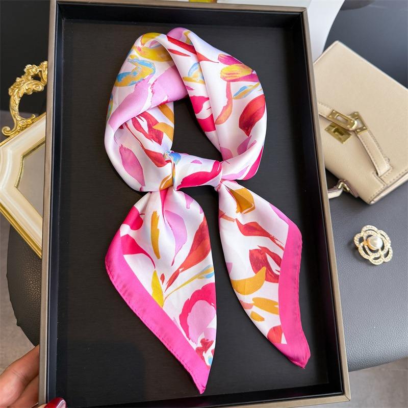 Elegant Printed Silk Like Square Scarf For Women Daily Use