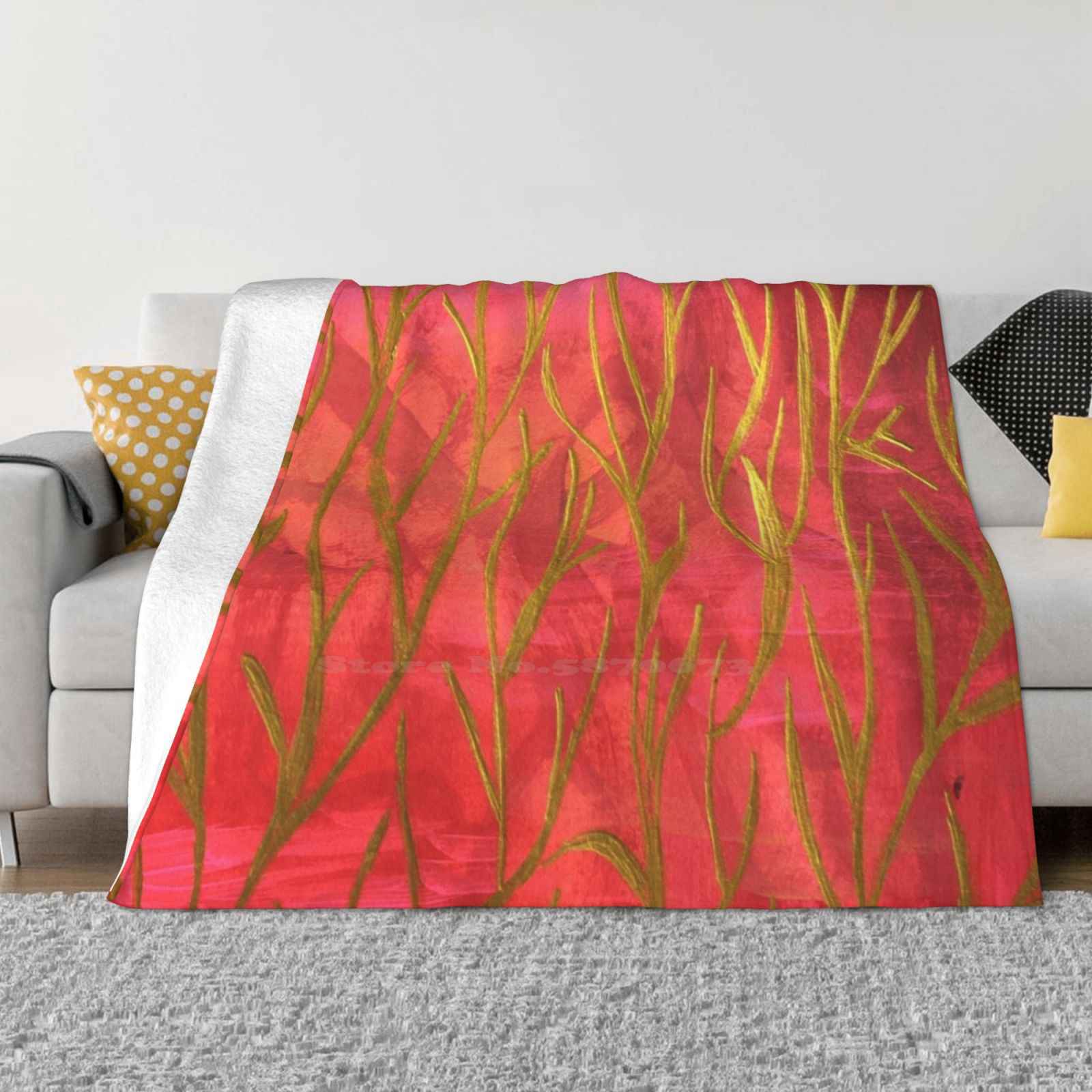 

Golden Twigs By Myarcc Fashion Soft Warm Flannel Blanket Gold Twigs Red Acrylic Myarcc 30x40in