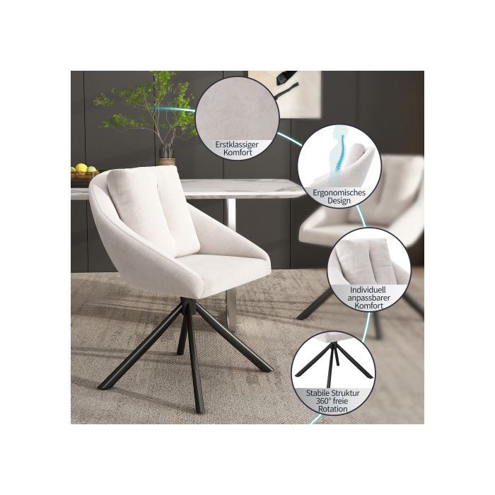 Chaise de salle à manger - MUVOE - Pivotante - Beige - Velours - Lot de 4