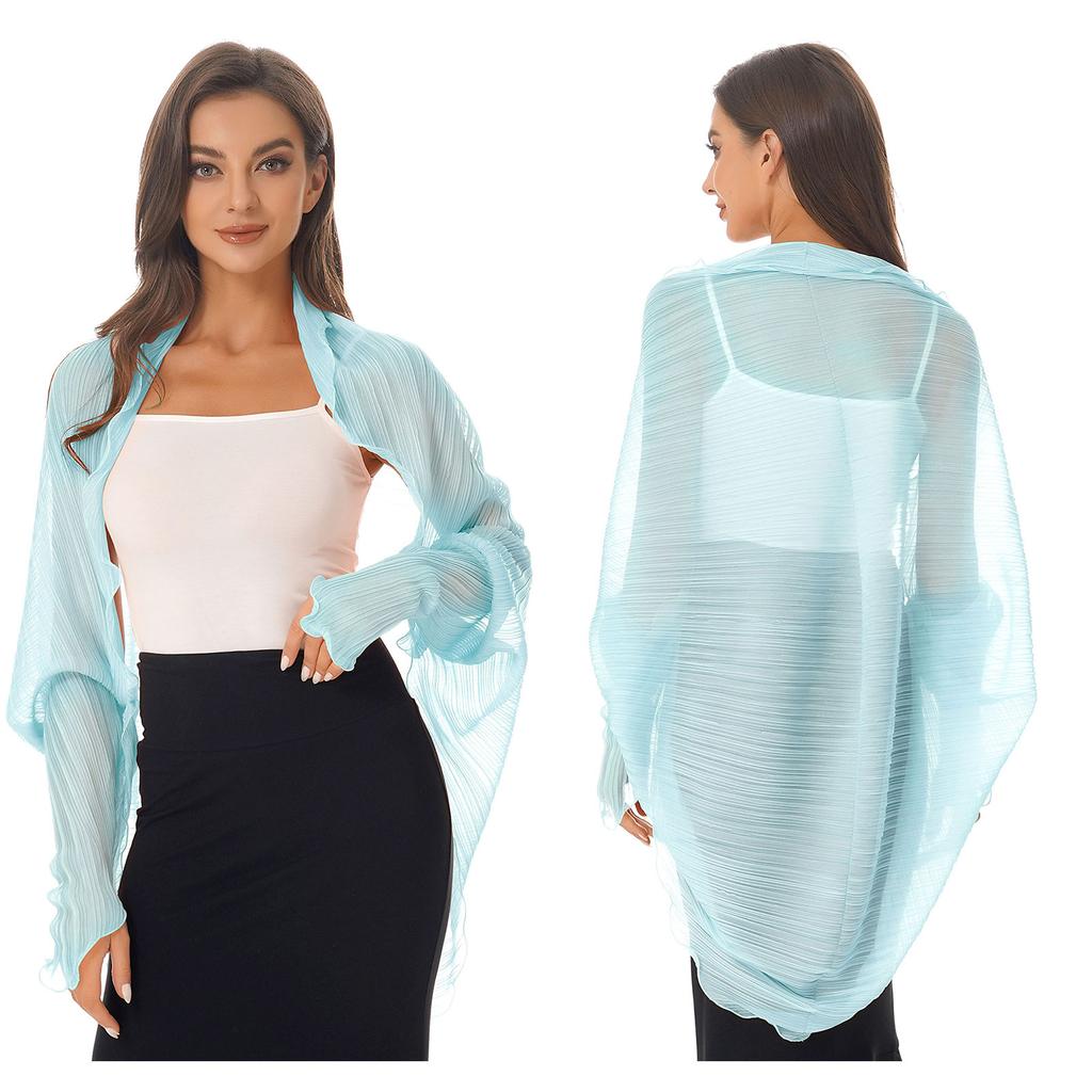 Womens Summer Chiffon Shawl Casual Long Sleeve Sun Protection Tops Open Front Shawl Wraps Scarf Driving Cover Ups Beachwear New
