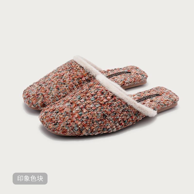 

Модные Зимние Теплые Пушистые Домашние Хлопковые Тапочки Пара Модные Квадратный Носок Атласные Дизайнерские Туфли Уютные Легкие Нескользящие Zapatos De Mujer 44-45