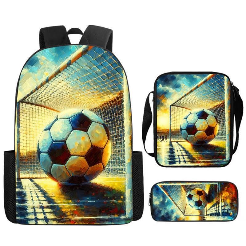 Set Zaino Stampa Calcio per Bambini Scuola Elementare 3 Pezzi Borsa a Spalla Astuccio Borsa a Tracolla