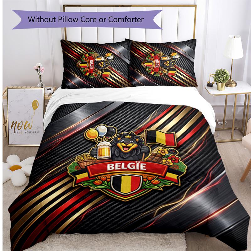 Set Biancheria da Letto Stampata Calcio Belgio 3 Pezzi Copriletto Traspirante Accogliente come Regalo per Inaugurazione Casa o Festa