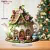 2D Flat, Enchanting Teapot Hut Acrylic Desktop Decoratio, with Base, Suitable for Wall Decoration, Porch, Room, Villa, Accents Home, Hallway, or Workp