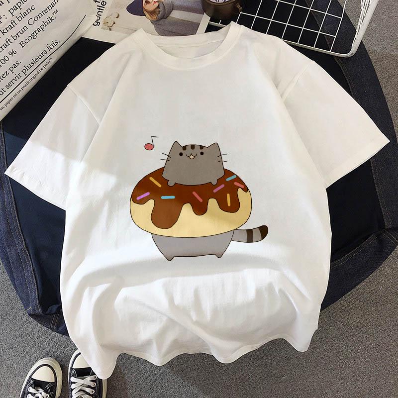 

Kawaii Fat Cat T Shirt Women 2025 New Summer Cute Fashion Short Sleeve T-Shirt White Thin Section Hipster Tshirt Tops Clothing S білий