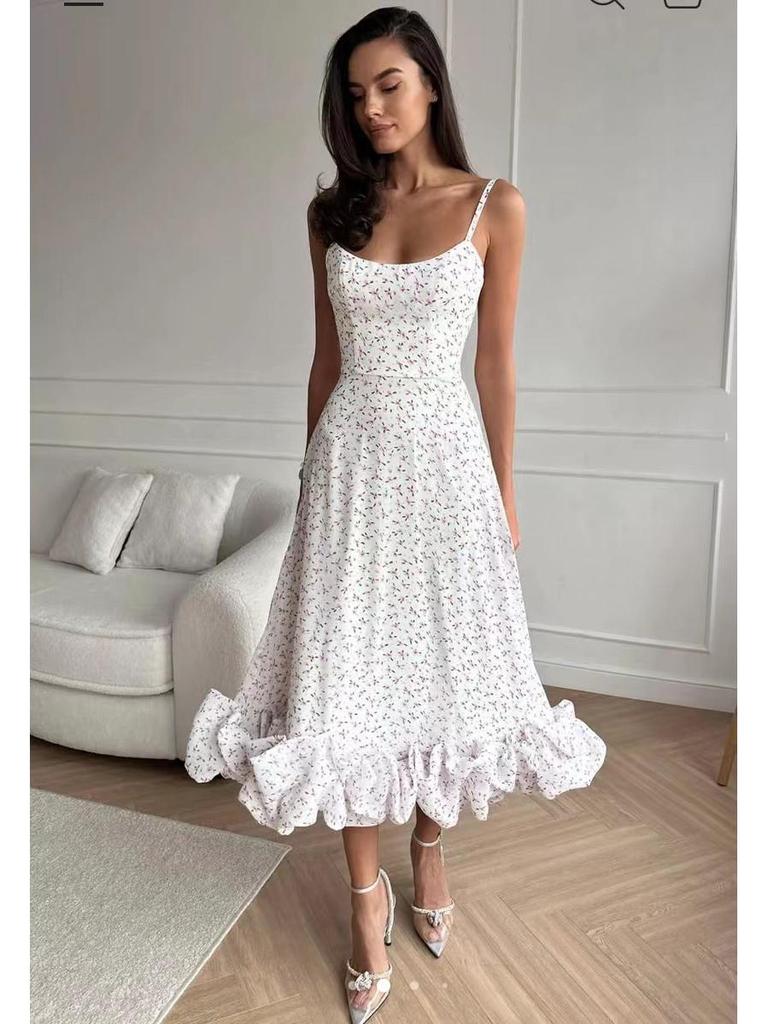 Women's Summer Pleated Suspender Dress - European & American Style Long Skirt