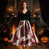 Women's Vintage V-Neck Long Sleeve Swing Dress with Halloween Print for Party Costume