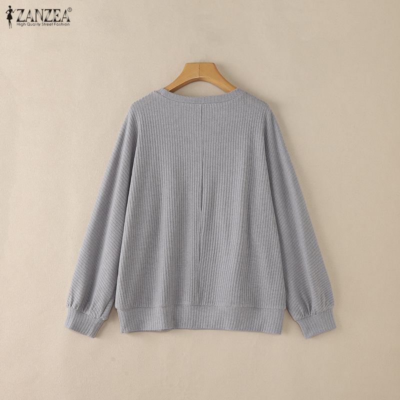 ZANZEA Women Muslim Casual Round Neck Loose Long Sleeve Blouse