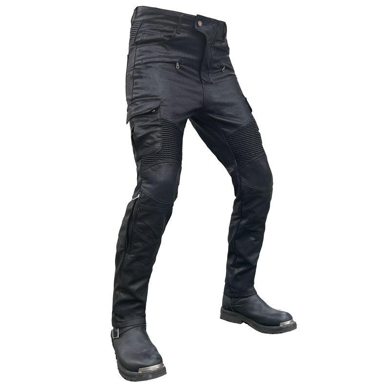 New product locomotive rider straight cycling pants anti-drop pants motorcycle waterproof windproof leather pants multi-bag overalls