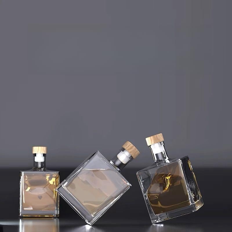 Kulangsu Empty Bottle Lead-free Glass Square Storage Wine Sake Shochu Sealed Fruit Syrup Water Crystal 500ml Refill Container Lid Corked
