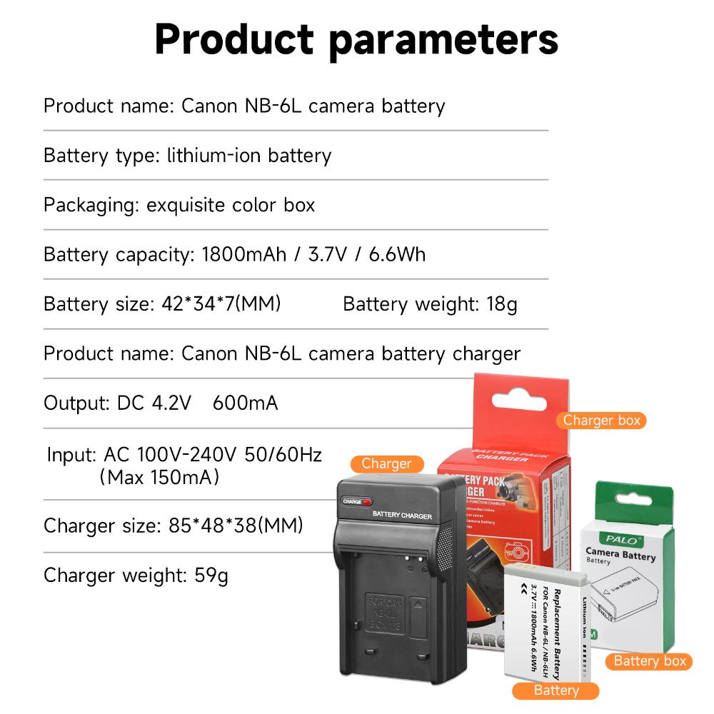 1800mAh NB-6L NB6LH NB-6LH Camera Battery with Dual Slot Charger For Canon PowerShot D30 D10 S120 S90 SX700HS IXUS210 SD35001S