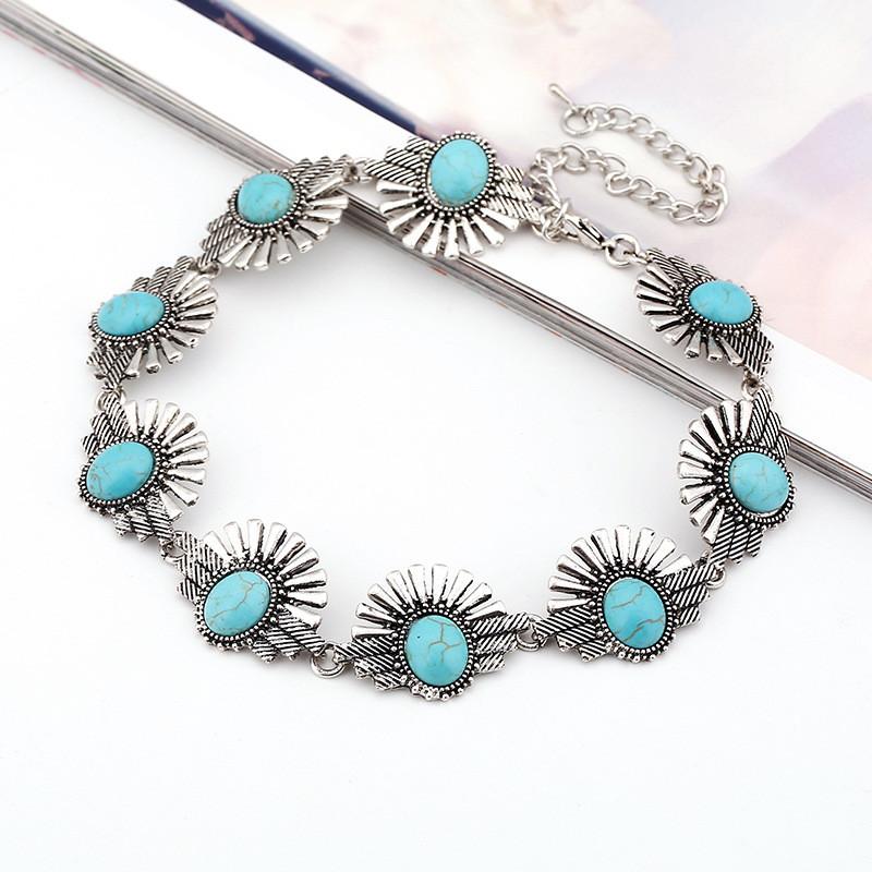 Богемное ожерелье с искусственным бирюзовым камнем и геометрическим кулоном в винтажном стиле SilverBlue