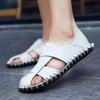 Fashion Summer Men's Sandals Low-cut Leather Flat-bottomed Beach Shoes, Large Size Handmade Stitching Hole Shoes H368