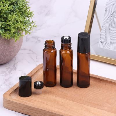10ml leere Bernstein Glas Rolle auf Flaschen Parfüm ätherische Öle Metall Roller Ball
