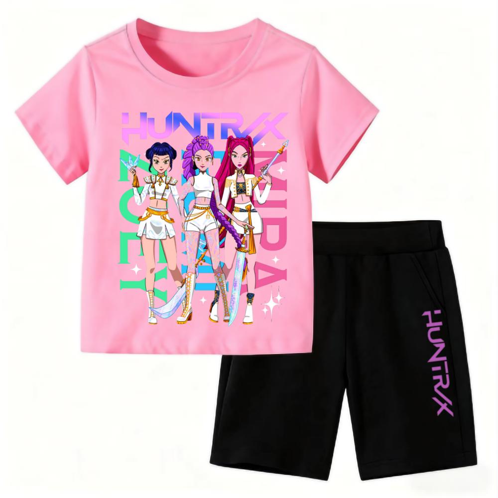 2025 New Children's Korean Wave Print Fashion Casual Movie Cartoon Boys Girls Short-sleeved Set