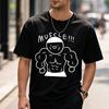 Cotton T Shirt Cartoon Buff Muscular Unisex Six Pack Abs Doodle Print MUSCLE Letter Slogan Graphic Gym Bodybuilding Workout Tees