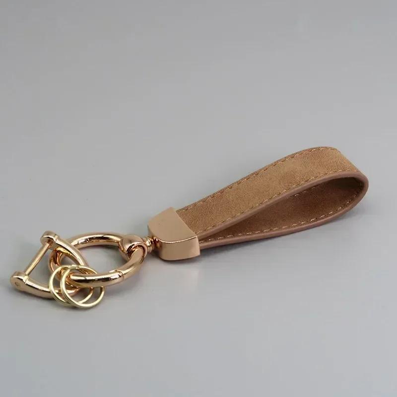 Custom LOGO Suede Leather Keychain Vintage Laser Engrave Car Key Ring Holder for Men and Women Personalized Key Chains Ring