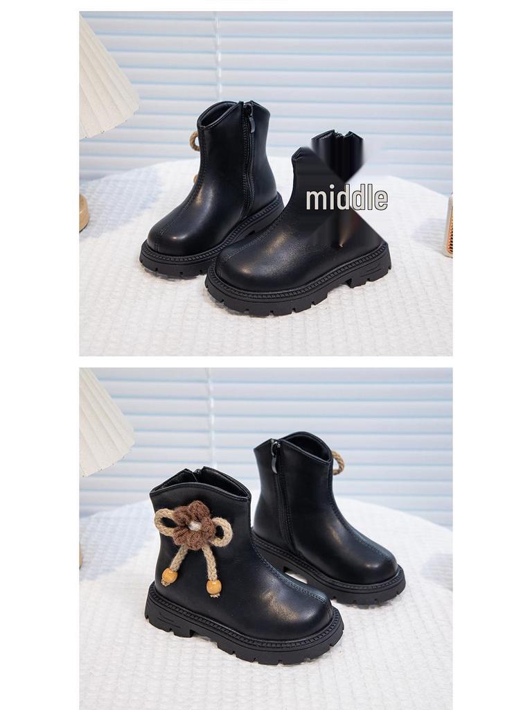 Beige Princess Ankle Boots for Girls - Soft Sole Leather, Non-Slip, 2025 New Style