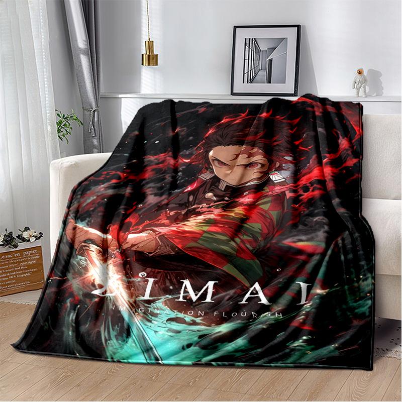 D-Demon Slayer Anime Blanket Sofa Office Nap Cover Blanket Kamado Nezuko Air Conditioning Blanket Soft and Warm