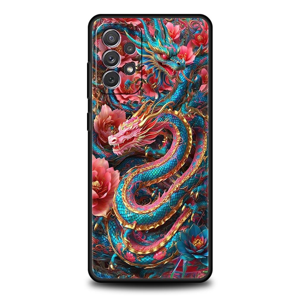Chinoiserie Loong Flower Dragon Phone Case for Samsung Galaxy A55 A35 A15 A14 A13 A25 A54 A51 A71 A72 A73 A32 A52 A41 Soft TPU