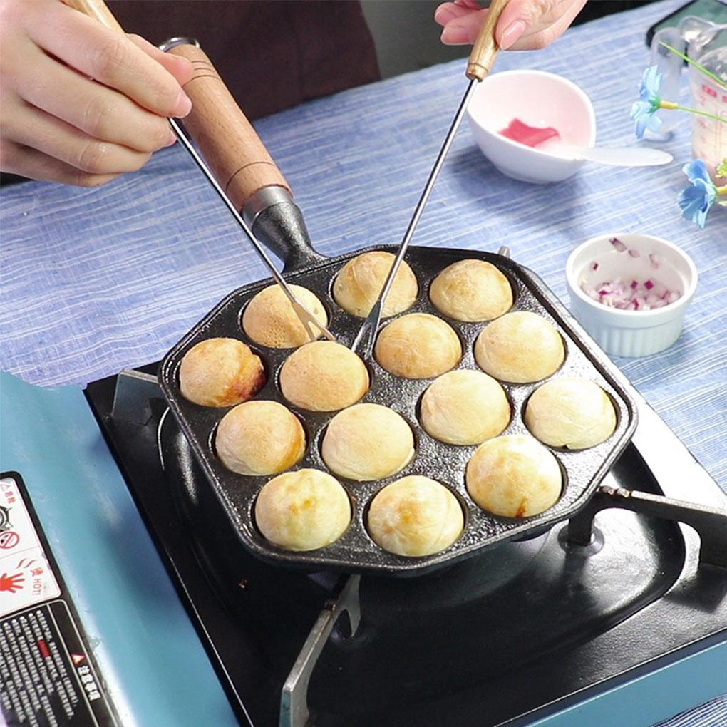 Takoyaki Frying Pan 12 Cavities Multi-functional Sturdy Iron Round Barbecue Plate Wear-Resistant Cooking Tools Home Supplies