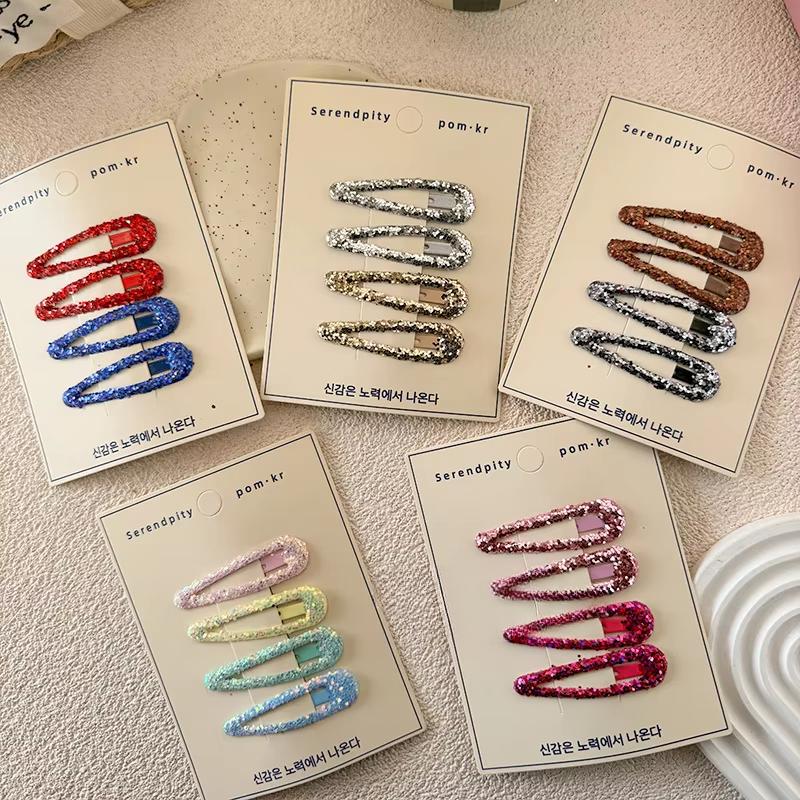 4pcs Fashion Simplicity Kids Barrettes for Girl Glitter Sequin Solid Color Hair Clip Children Hair Accessories Headwear